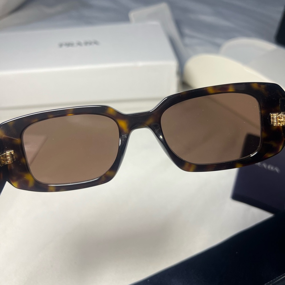 Prada Tortoiseshell Rectangular Sunglasses - Brow… - image 5
